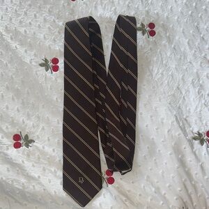 Dior Gold and Brown Silk Tie with Classic Stripes